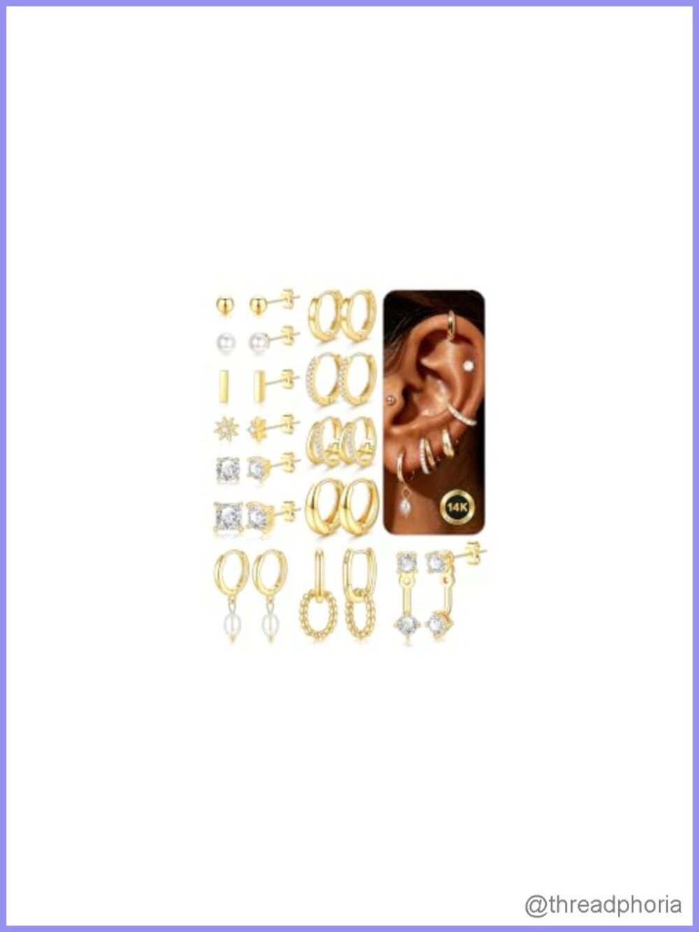 14K Gold Plated Earrings for Women Hypoallergenic Stackable Set